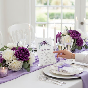 Romantic Floral Purple Wedding drinks Menu Pedestal Sign
