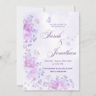 💐Romantic Floral Purple Wedding Invitation