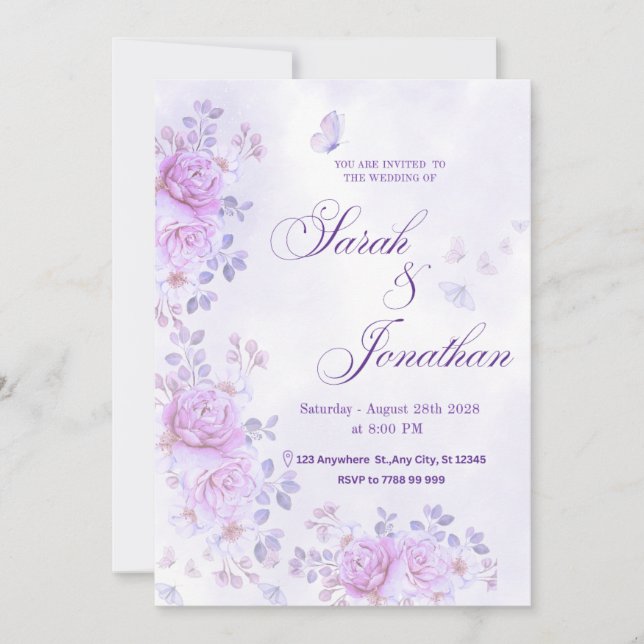 💐Romantic Floral Purple Wedding Invitation (Front)