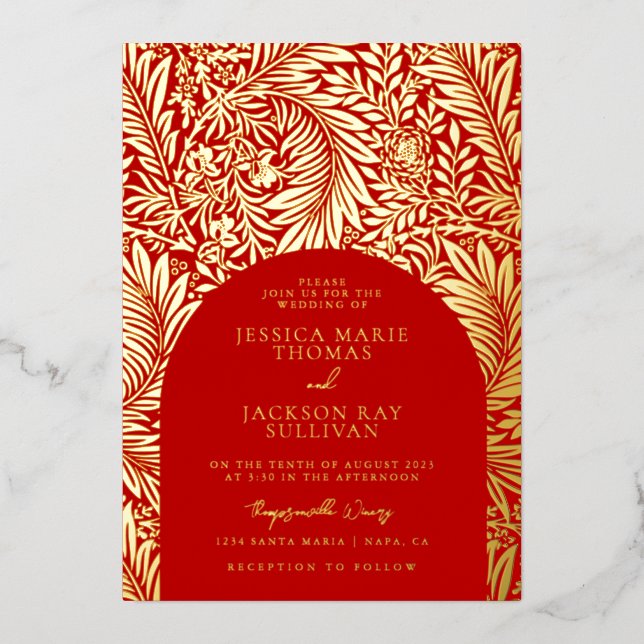Romantic Floral Red and Gold Wedding (Front)