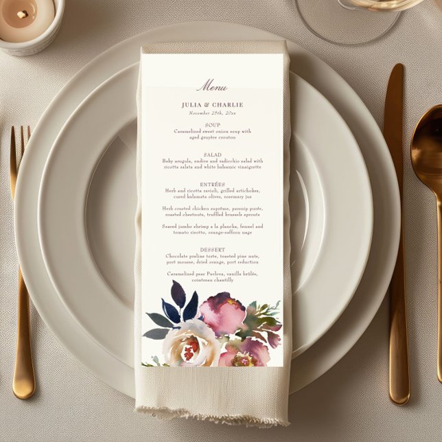 Romantic Floral Roses Elegant Wedding Menu (Creator Uploaded)