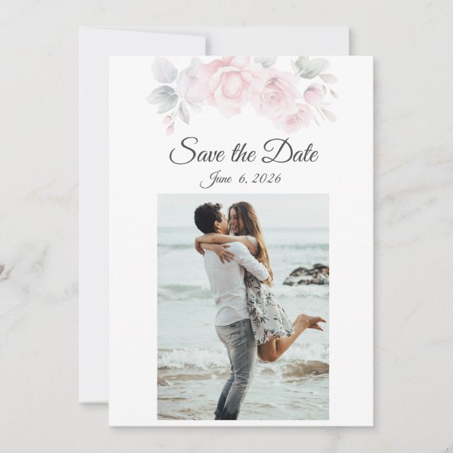 Romantic Floral Save the Date Card (Front)