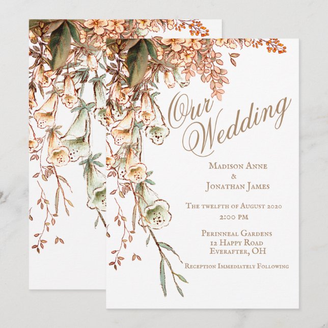 Romantic Floral Script Elegant Chic Wedding Invitation (Front/Back)