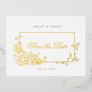 romantic floral script save the date postcard