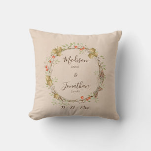 Romantic Floral Script Wreath Greenery Personalise Cushion