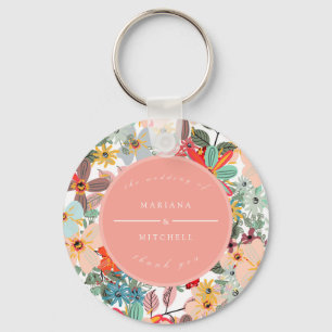 Romantic Floral soft Pink Green peach  Classic  Key Ring