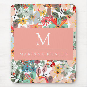 Romantic Floral soft Pink Green peach Classic Mouse Mat
