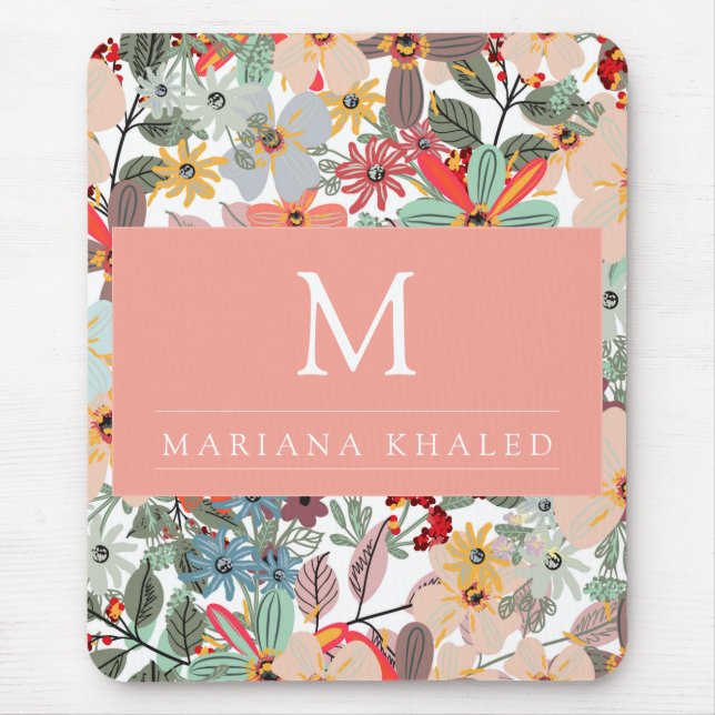 Romantic Floral soft Pink Green peach  Classic   Mouse Mat (Front)