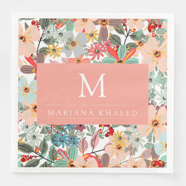 Romantic Floral soft Pink Green peach  Classic   Napkin (Front)