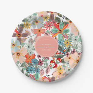 Romantic Floral soft Pink Green peach Classic Paper Plate