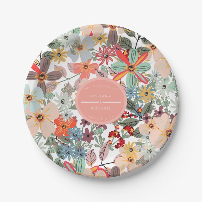 Romantic Floral soft Pink Green peach  Classic  Paper Plate (Front)