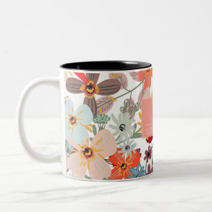 Romantic Floral soft Pink Green peach  Classic   Two-Tone Coffee Mug