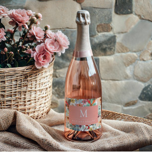 Romantic Floral soft Pink Green peach Classic Wine Label