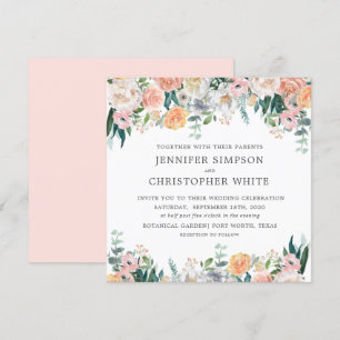 Romantic Floral Square Wedding Invitation Cards