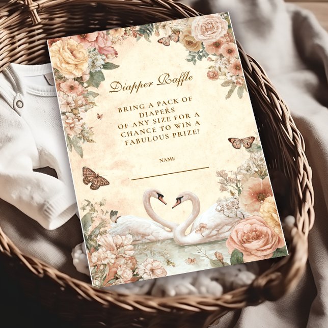 Romantic Floral Swan  Diapper Raffle  Enclosure Card (Creator Uploaded)