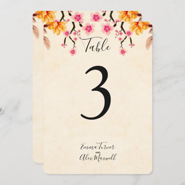 Romantic Floral | Table number cards (Front/Back)