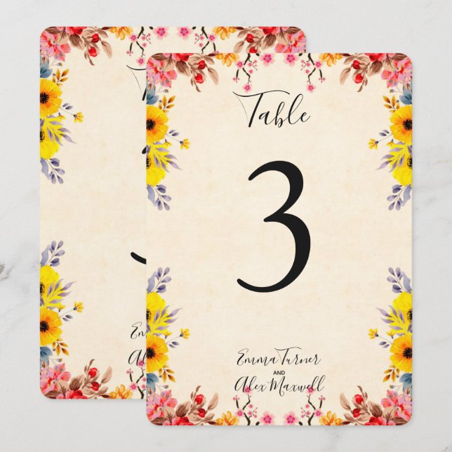 Romantic Floral | Table number cards (Front/Back)