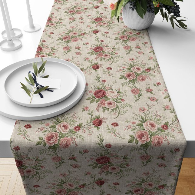 Romantic Floral Table Runner Shabby Chic Look (Romantic Floral Table Runner Shabby Chic Look)