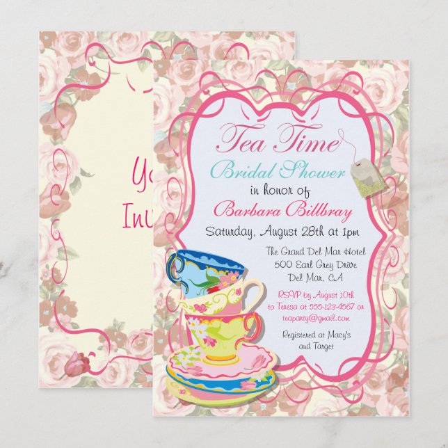 Romantic Floral Tea Party Invitation (Front/Back)