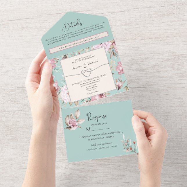 Romantic Floral Toile Wedding All In One Invitation (Tearaway)
