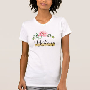 Romantic Floral Typography Script Text Gold Stripe T-Shirt