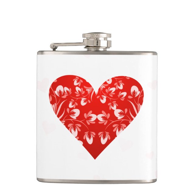 Romantic Floral Valentine Heart Hip Flask (Front)