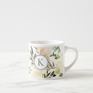 Romantic Floral Vanilla White Watercolor Espresso Cup
