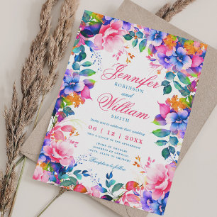 Romantic Floral Vibrant Rainbow Elegant Wedding Invitation