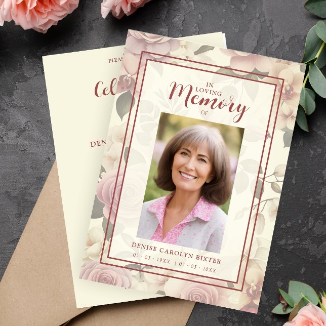 Romantic Floral Vintage Effect Funeral Photo Invitation (Romantic Floral Vintage Effect Funeral Photo Invitation Card with Envelope.)