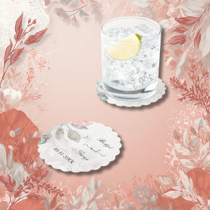 romantic Floral watercolor rose peony Wedding Paper Coaster