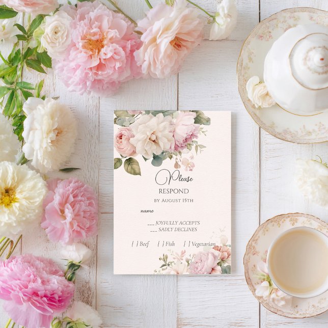  Romantic floral watercolor roses wedding RSVP Card (Creator Uploaded)