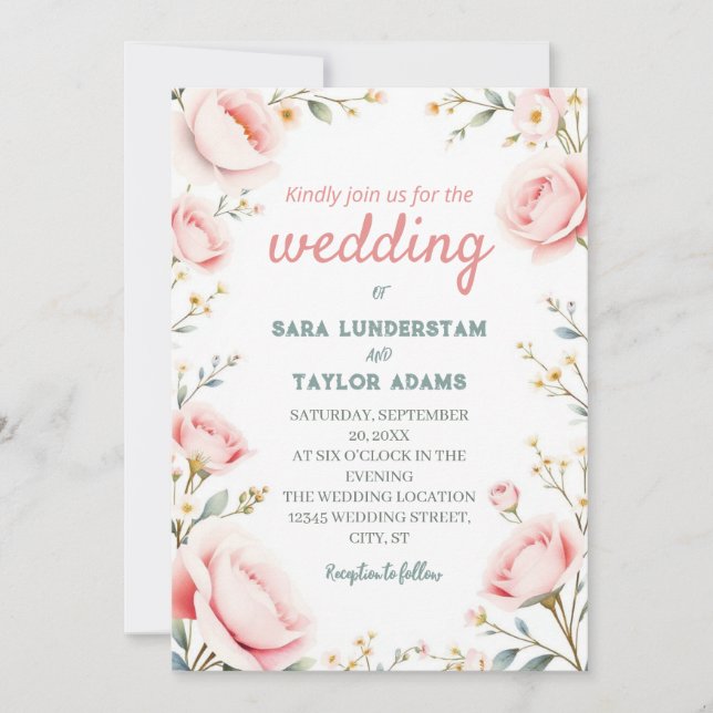 Romantic Floral Watercolor Wedding Invitation (Front)