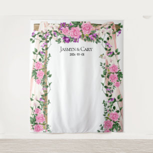 Romantic Floral Wedding Backdrop Photo Booth Tapestry