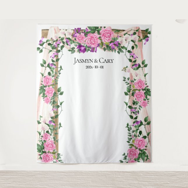 Romantic Floral Wedding Backdrop Photo Booth Tapestry (Front)