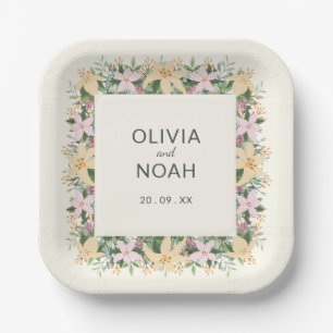 Romantic floral wedding - boho party paper plate
