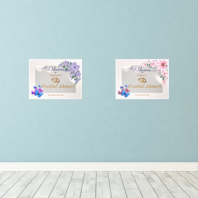 Romantic Floral Wedding Bridal Shower Welcome Sign (Wood Floor)