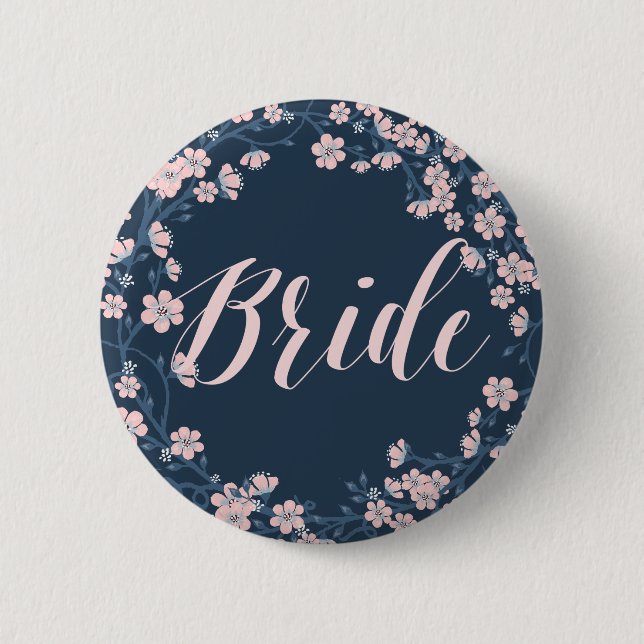 Romantic Floral Wedding Buttons Pink Wreath Bride (Front)