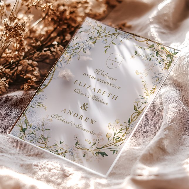 Romantic Floral Wedding Design with Monogram Crest Acrylic Invitations (Creator Uploaded)