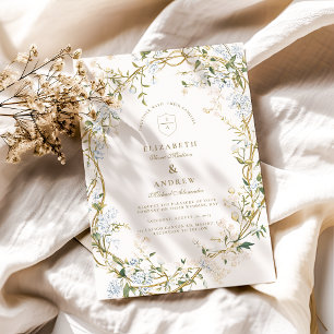 Romantic Floral Wedding Design with Monogram Crest Invitation