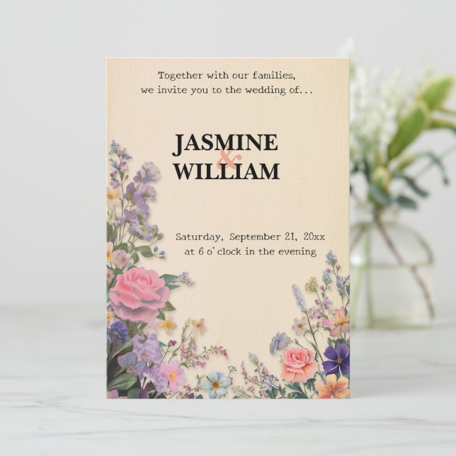 🌹 Romantic Floral Wedding Invitation 💒🌼 (Standing Front)