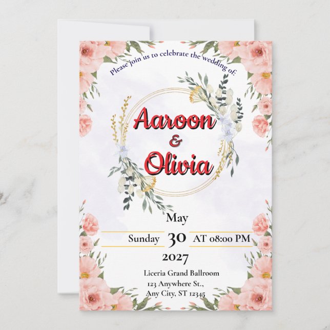 Romantic Floral Wedding Invitation (Front)