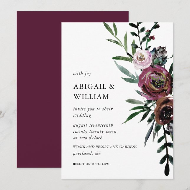 Romantic Floral Wedding Invitation (Front/Back)