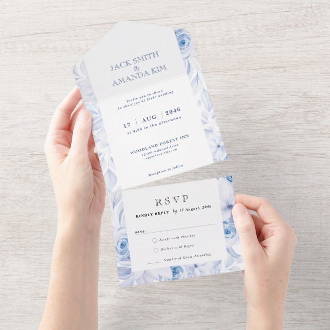 Romantic Floral Wedding invitation all in one (Tearaway)