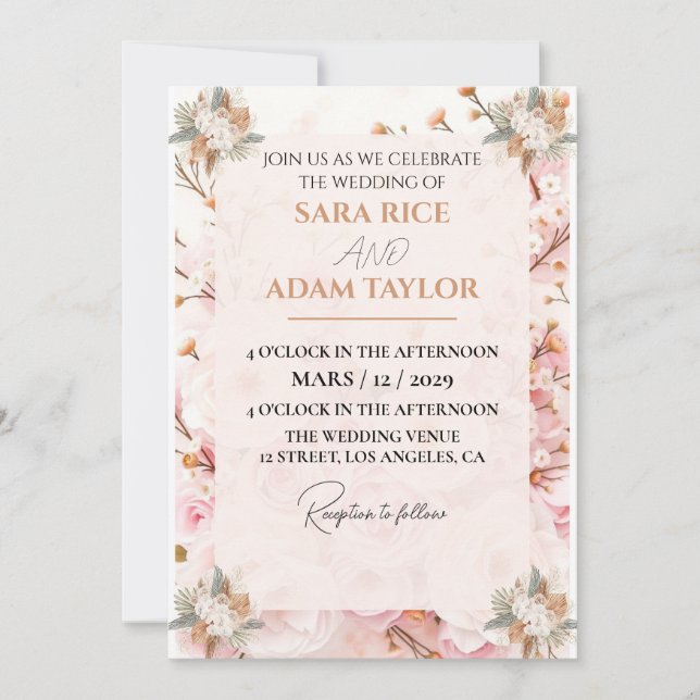 Romantic Floral Wedding Invitation – Elegant Paste (Front)