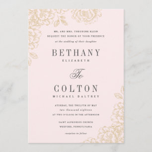 Romantic Floral Wedding Invitation Gold