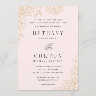 Romantic Floral Wedding Invitation | Gold