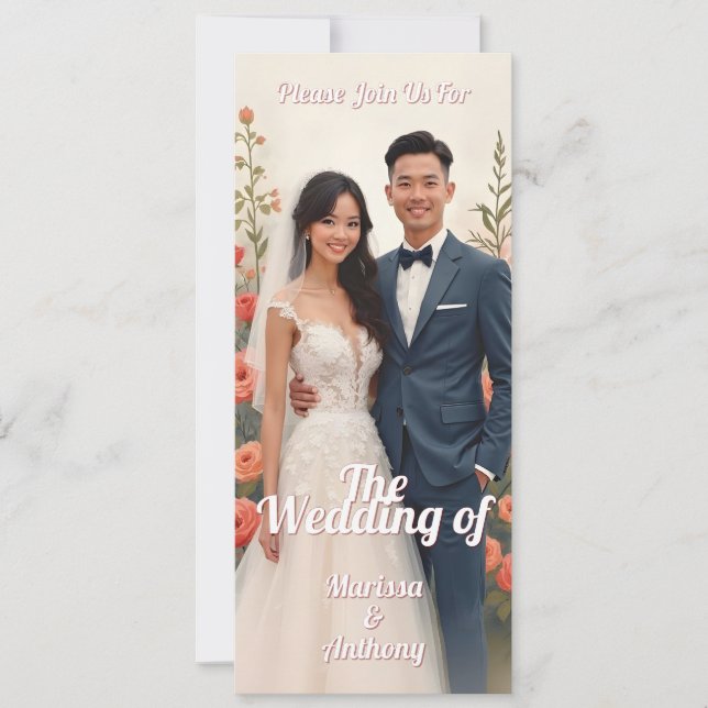 Romantic floral wedding invitation vintage style (Front)