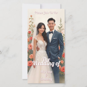 Romantic floral wedding invitation vintage style