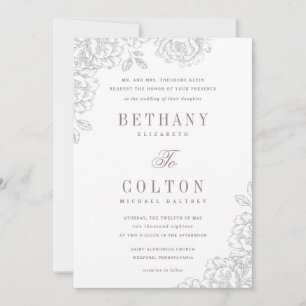 Romantic Floral Wedding Invitation   White