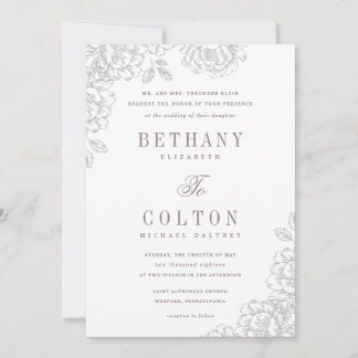 Romantic Floral Wedding Invitation | White